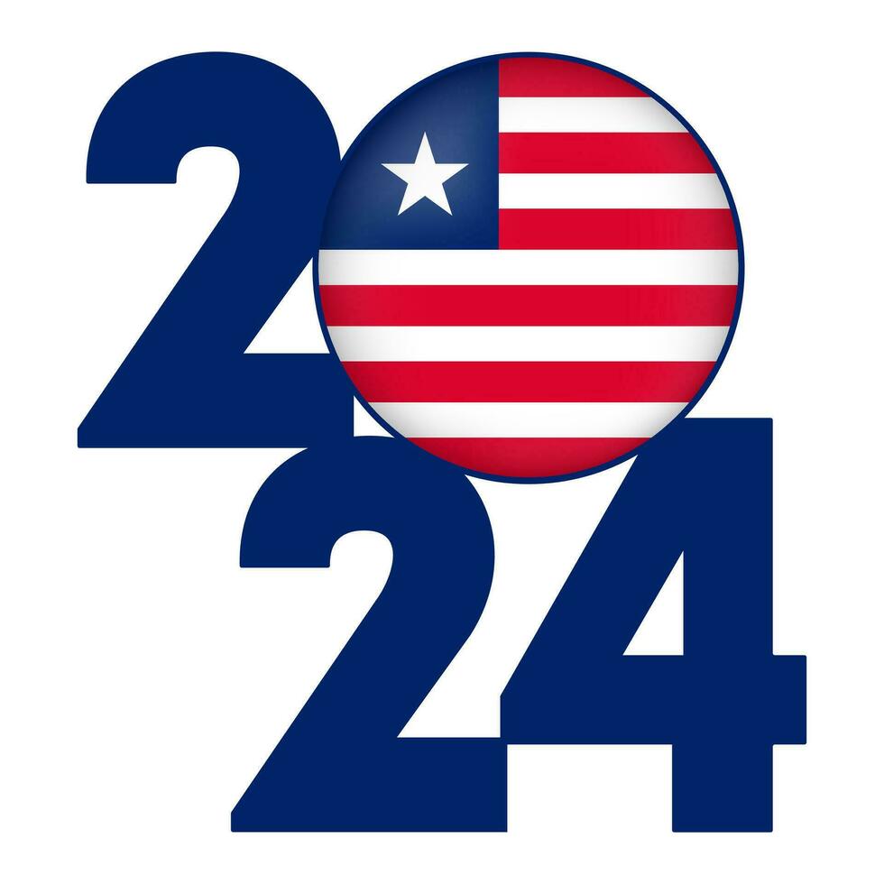 Happy New Year 2024 banner with Liberia flag inside. Vector illustration.