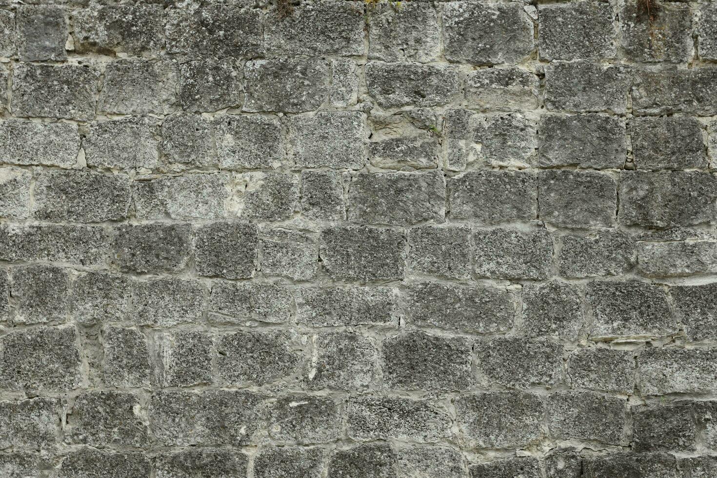 Very old brick stone wall of castle or fortress of 18th century. Full frame wall with obsolete dirty and cracked bricks photo