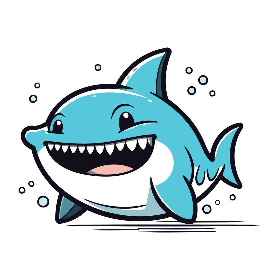 dibujos animados tiburón vector ilustración. linda pequeño tiburón personaje diseño.