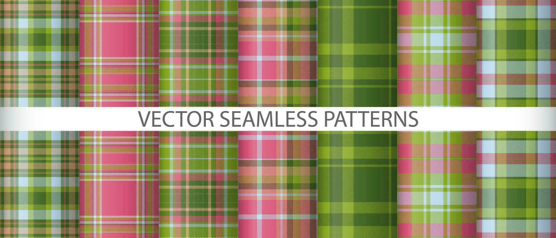 Set vector pattern tartan. Plaid seamless texture. Background fabric check textile.