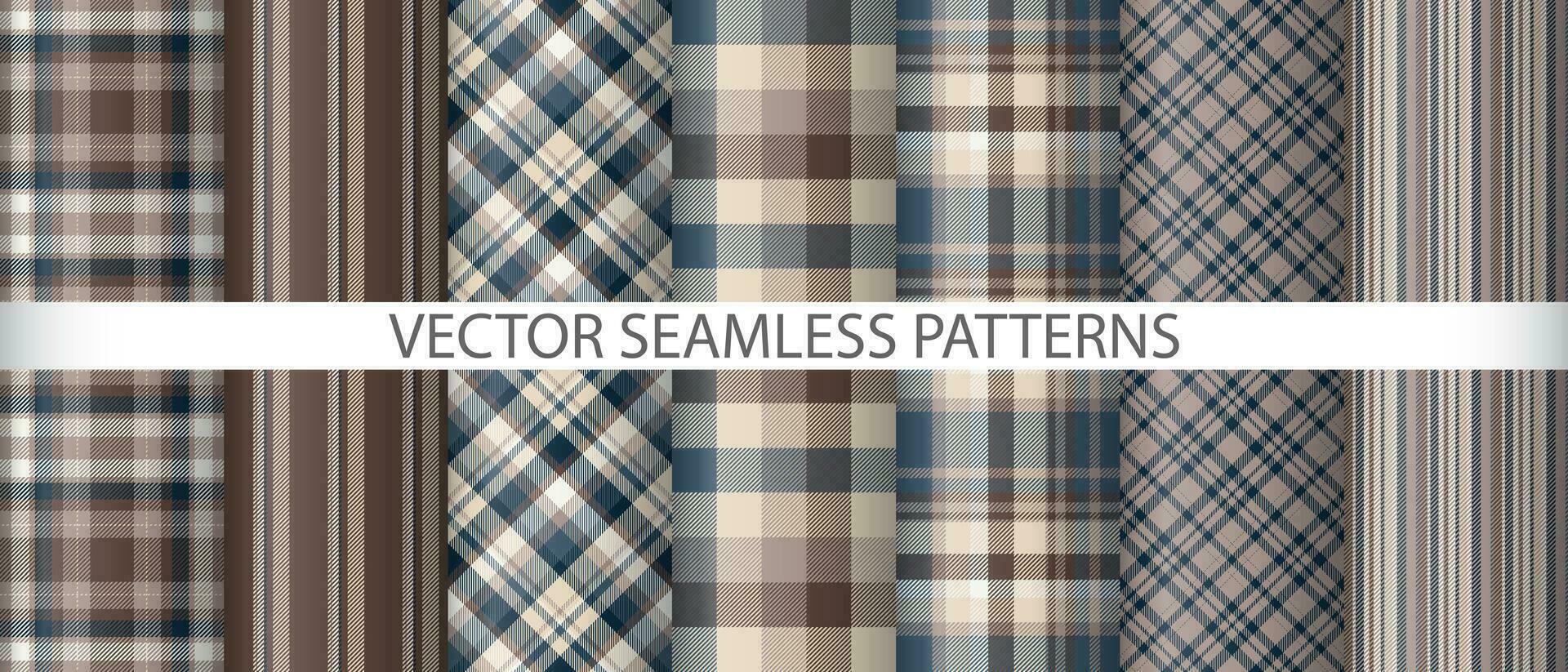 Set seamless pattern vector. Fabric plaid background. Check tartan textile texture. vector