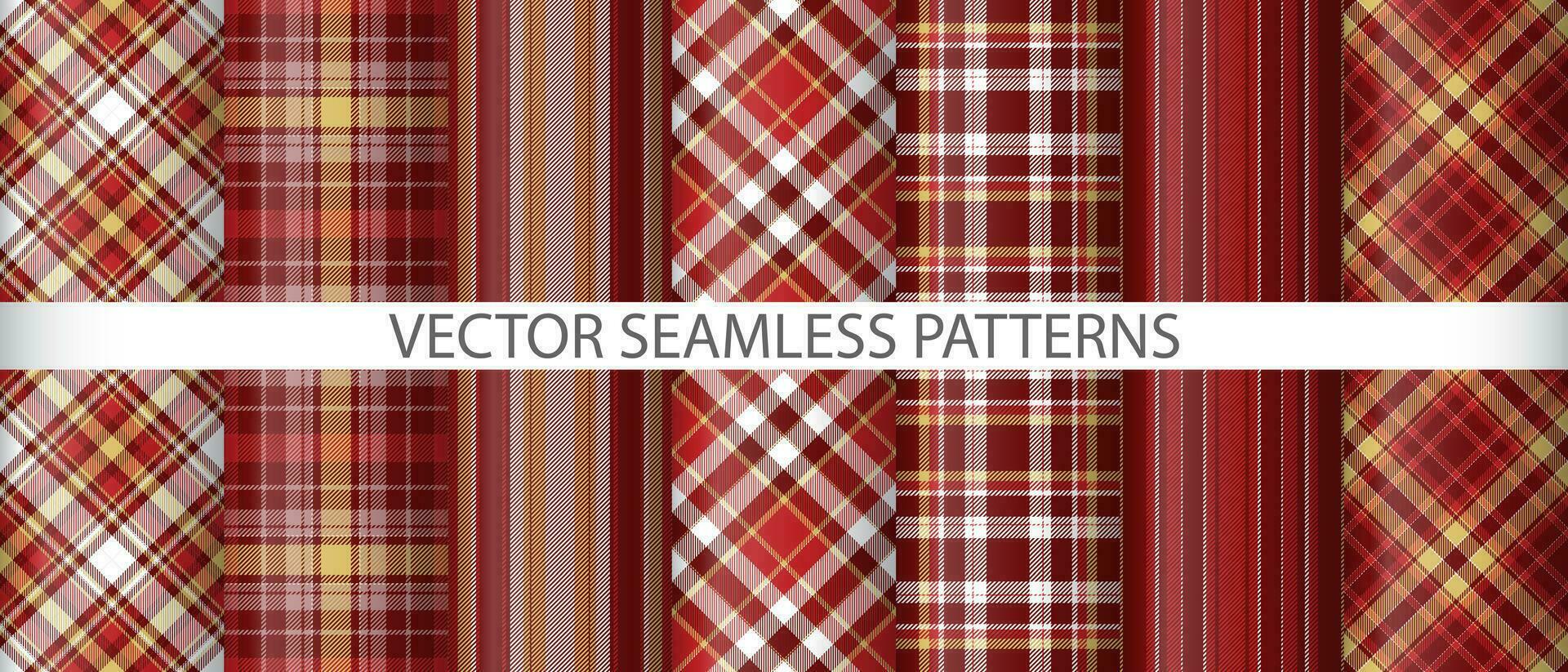 Set vector seamless fabric. Check textile tartan. Pattern texture background plaid.