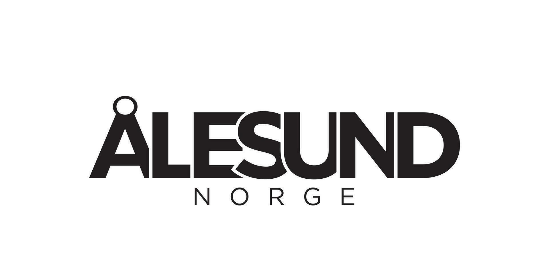 Alesund in the Norway emblem. The design features a geometric style, vector illustration with bold typography in a modern font. The graphic slogan lettering.