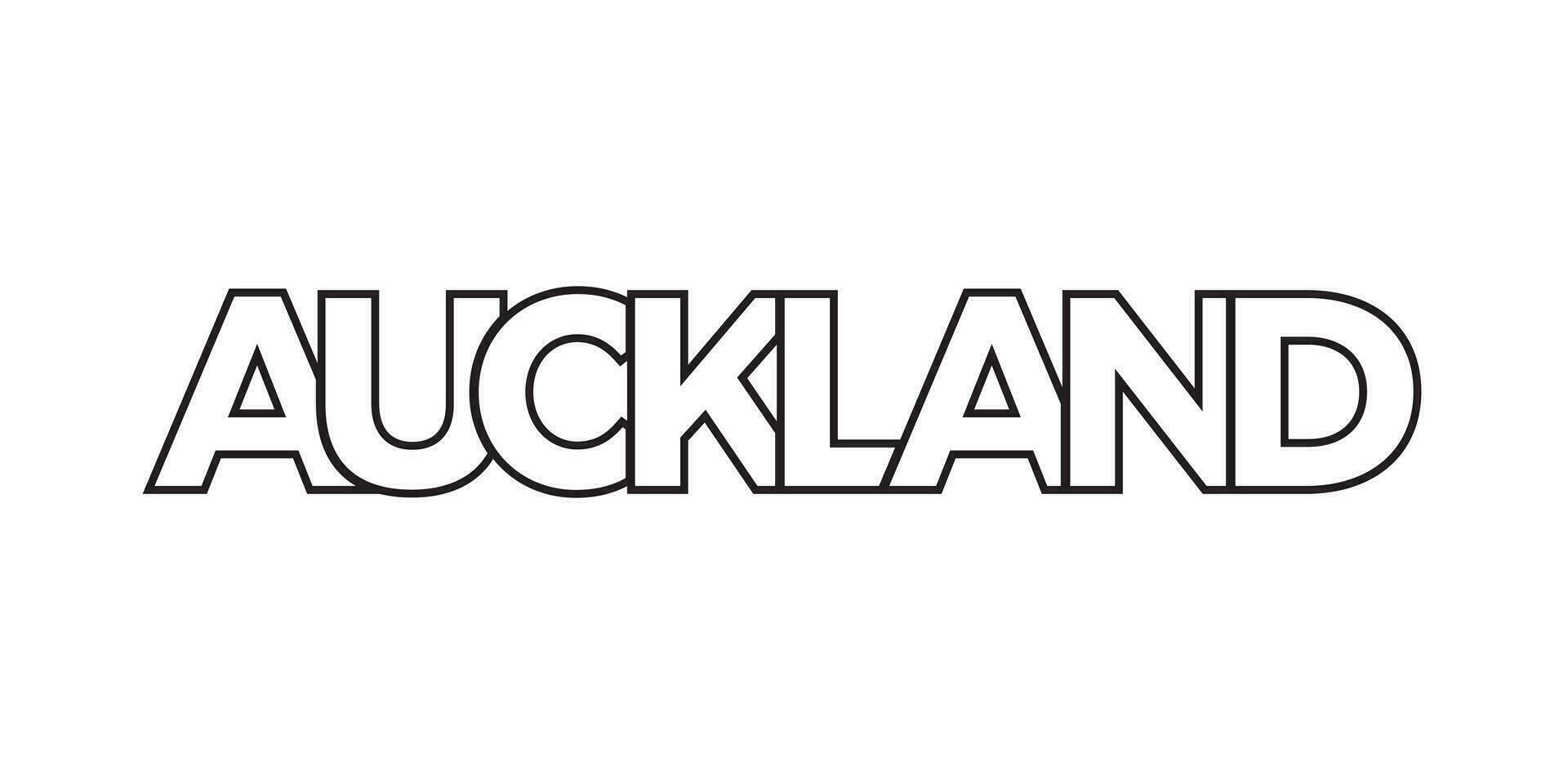 Auckland in the New Zealand emblem. The design features a geometric style, vector illustration with bold typography in a modern font. The graphic slogan lettering.