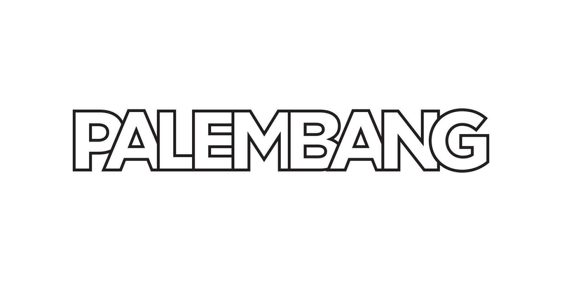 Palembang in the Indonesia emblem. The design features a geometric style, vector illustration with bold typography in a modern font. The graphic slogan lettering.