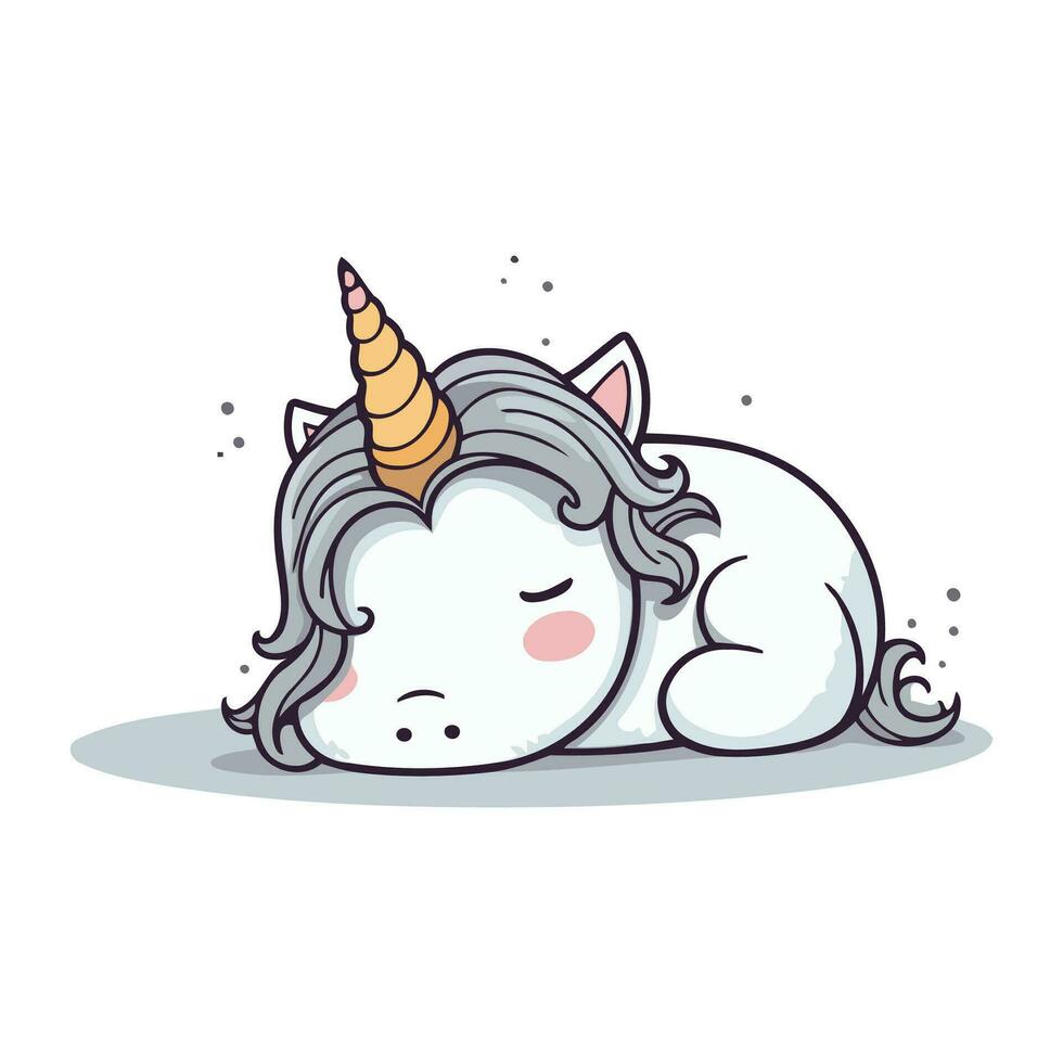 Cute unicorn sleeping on white background. Vector illustration in cartoon style.
