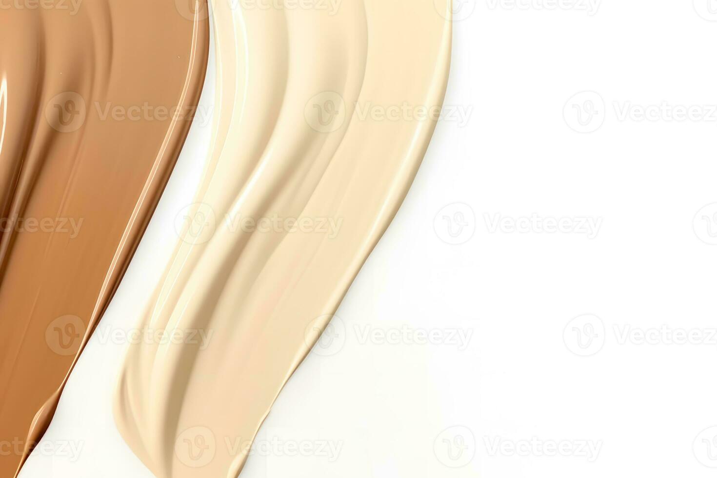 Makeup liquid foundation, beige concealer smears set. Light brown cosmetic make up base cream swatch smudge isolated on white background. BB CC cream texture. Neural network AI generated photo