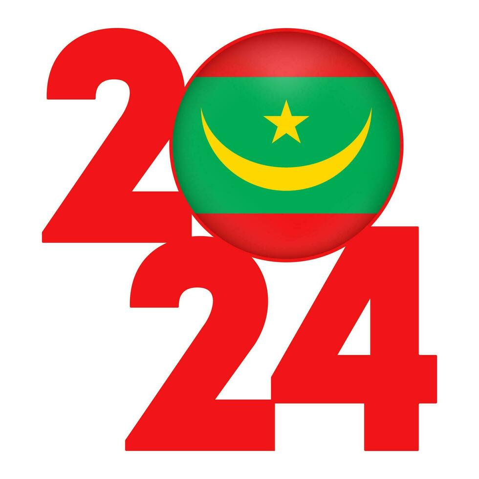 Happy New Year 2024 banner with Mauritania flag inside. Vector illustration.