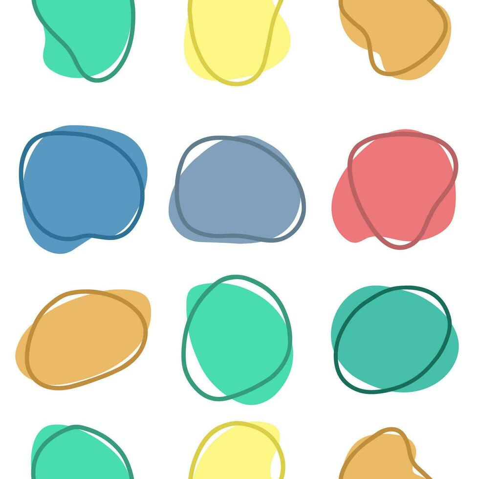 Hand-drawn seamless pattern of colored round abstract organic blots of irregular shape. Liquid shapes for decorations. Vector illustration.