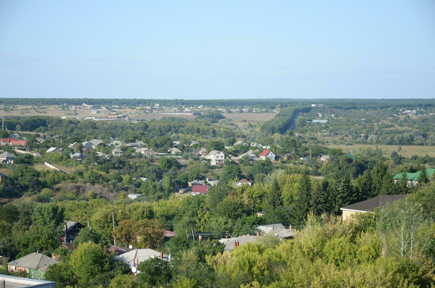 KHARKIV, UKRAINE - AUGUST 27, 2019 Aerial view of Chuhuiv city, a birthplace of Ilya Repin, a famous sculptor and painter of Peredvizhniki art school photo