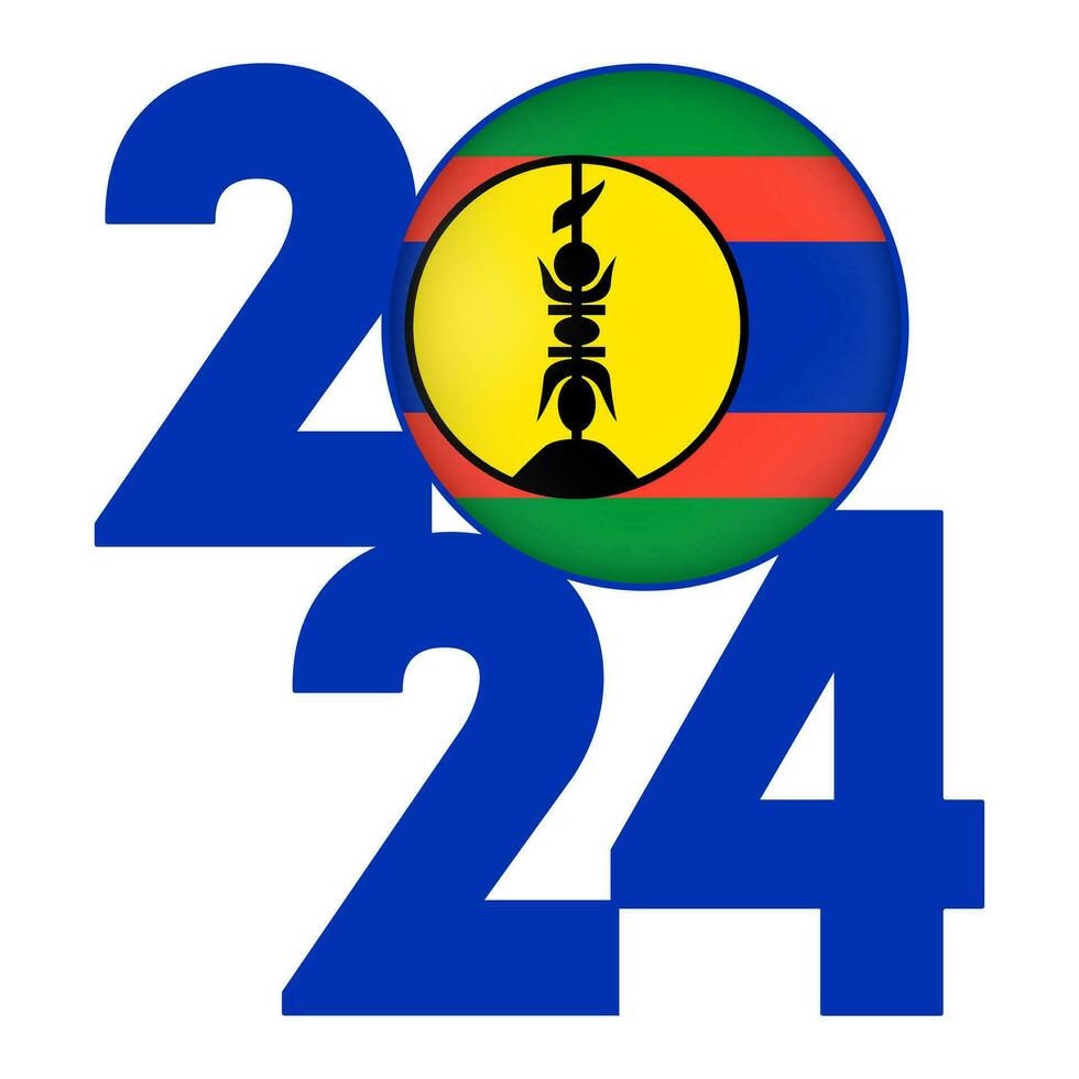 Happy New Year 2024 banner with New Caledonia flag inside. Vector illustration.