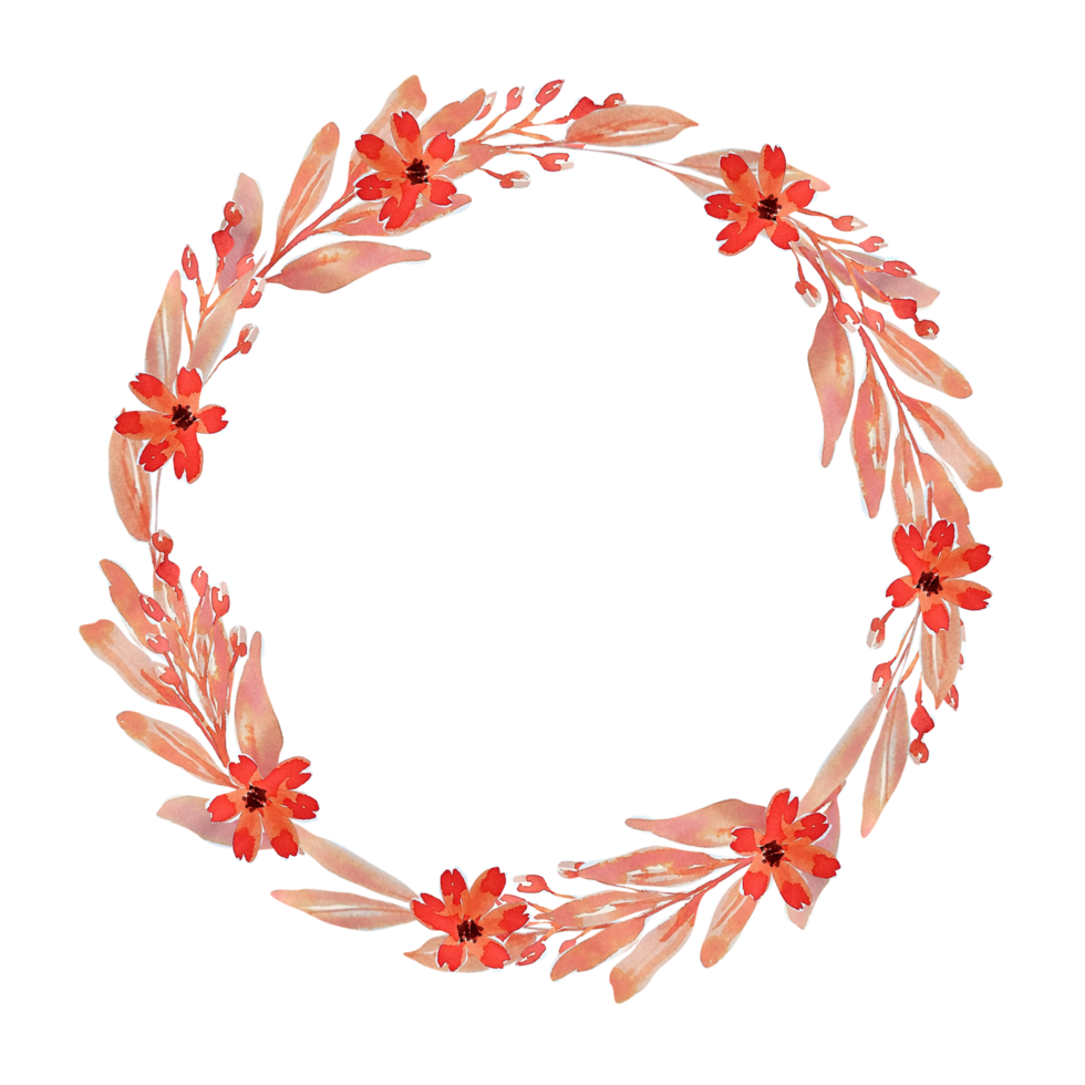 Watercolor autumn wreath hand painted. Floral frame clipart png