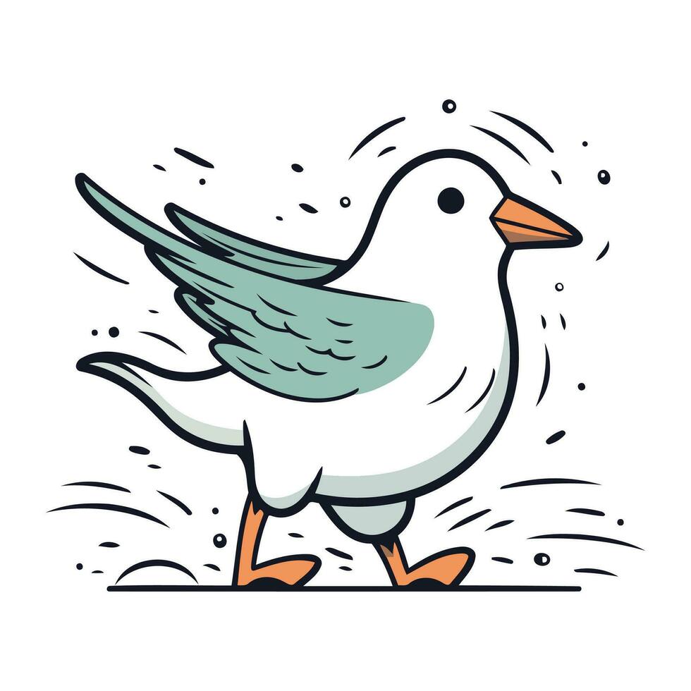 Vector illustration of a white seagull on a white background.