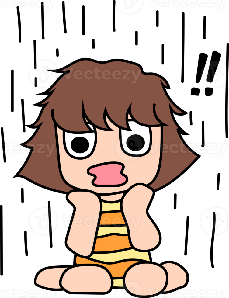 cartoon girl in the rain with an expression png