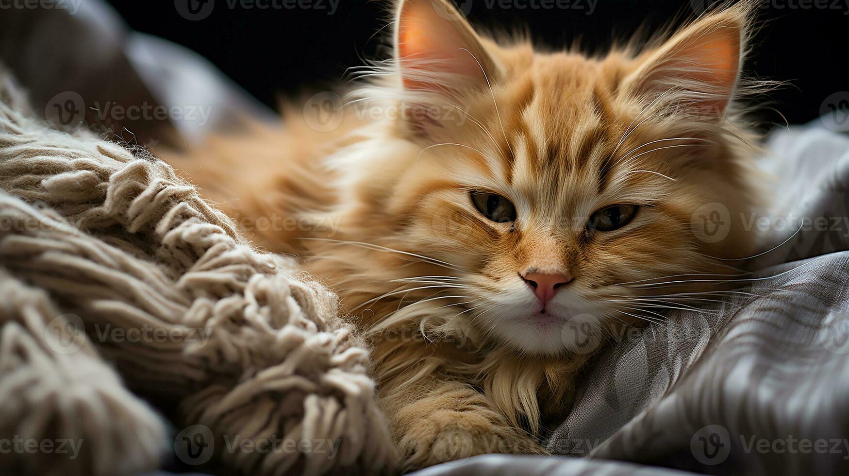 Hibernating cat picture, cute pet animal background image, AI Generated photo