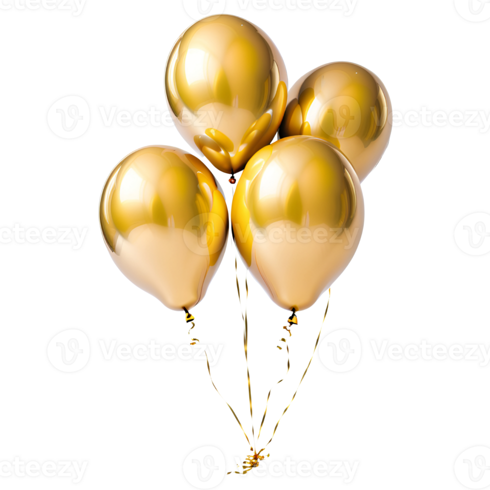 3D Realistic Helium Gold Balloons Isolated. AI Generative png