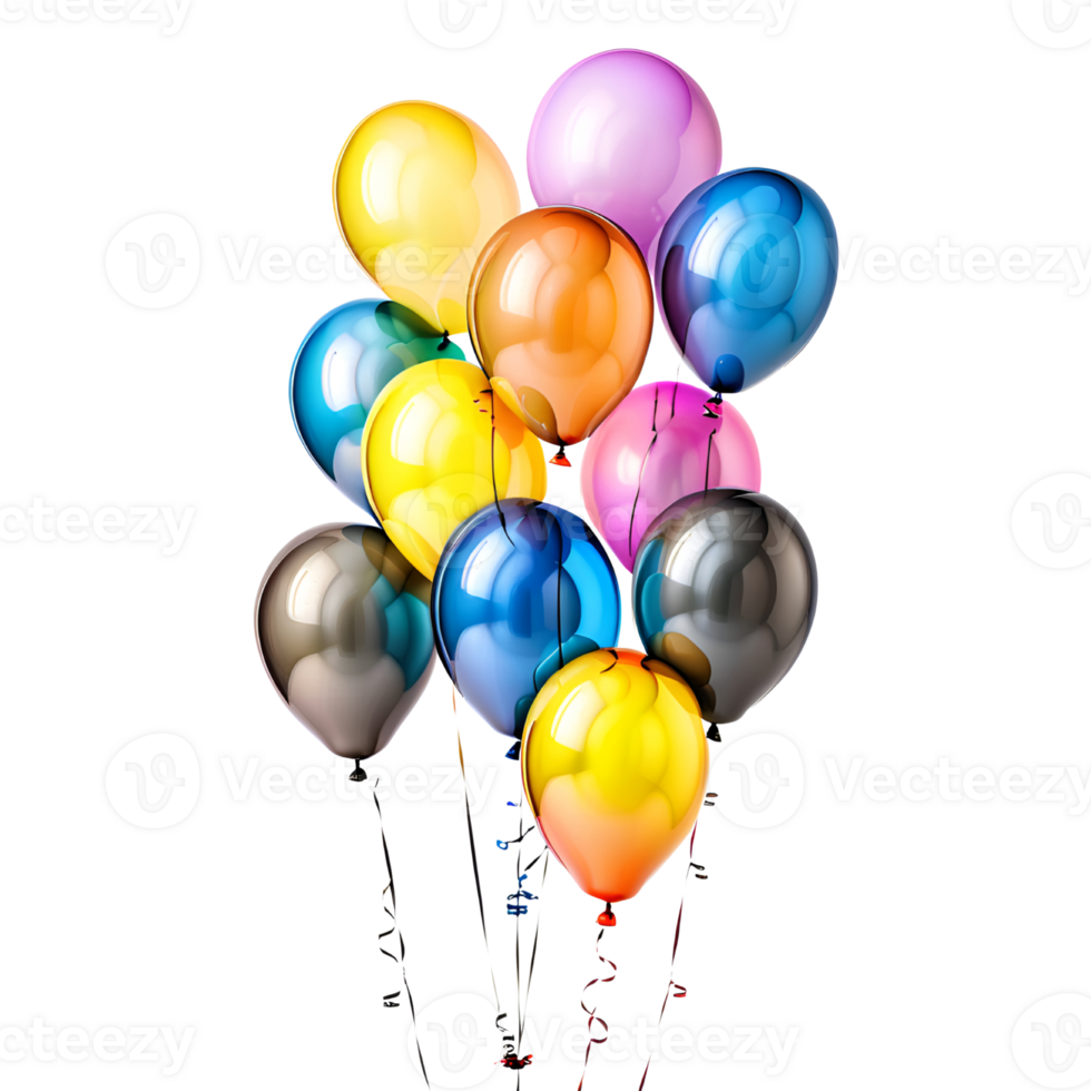 3D Realistic Helium Colorful Balloons Isolated. AI Generative png