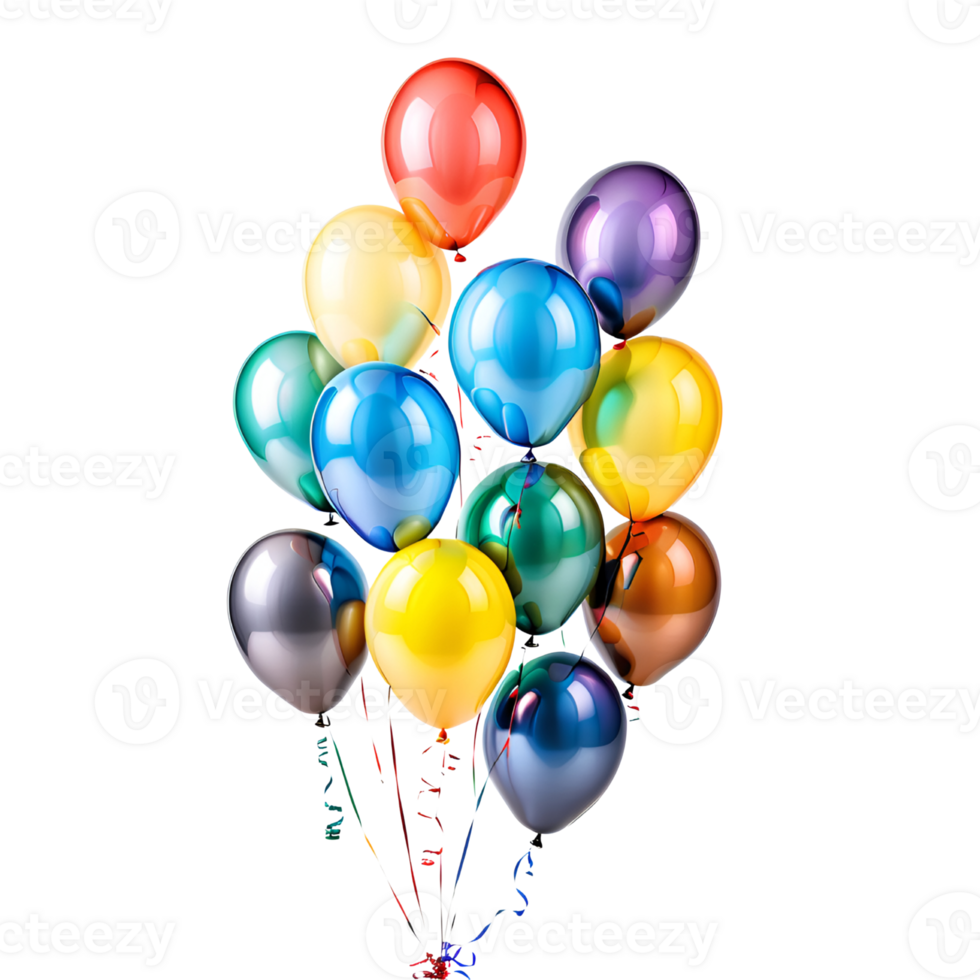 3D Realistic Helium Colorful Balloons Isolated. AI Generative png