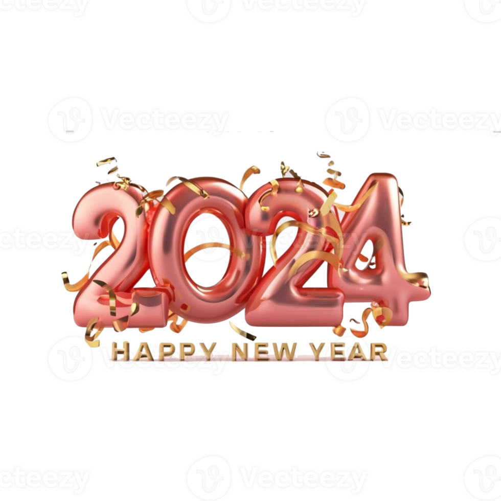 Happy new year 2024 golden text png