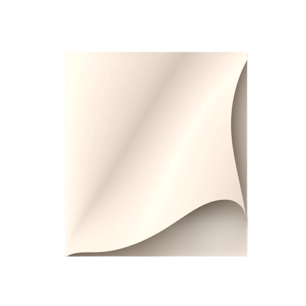 Platinum curled glossy foil corner of white paper with shadow mock up close up  Generative Ai png
