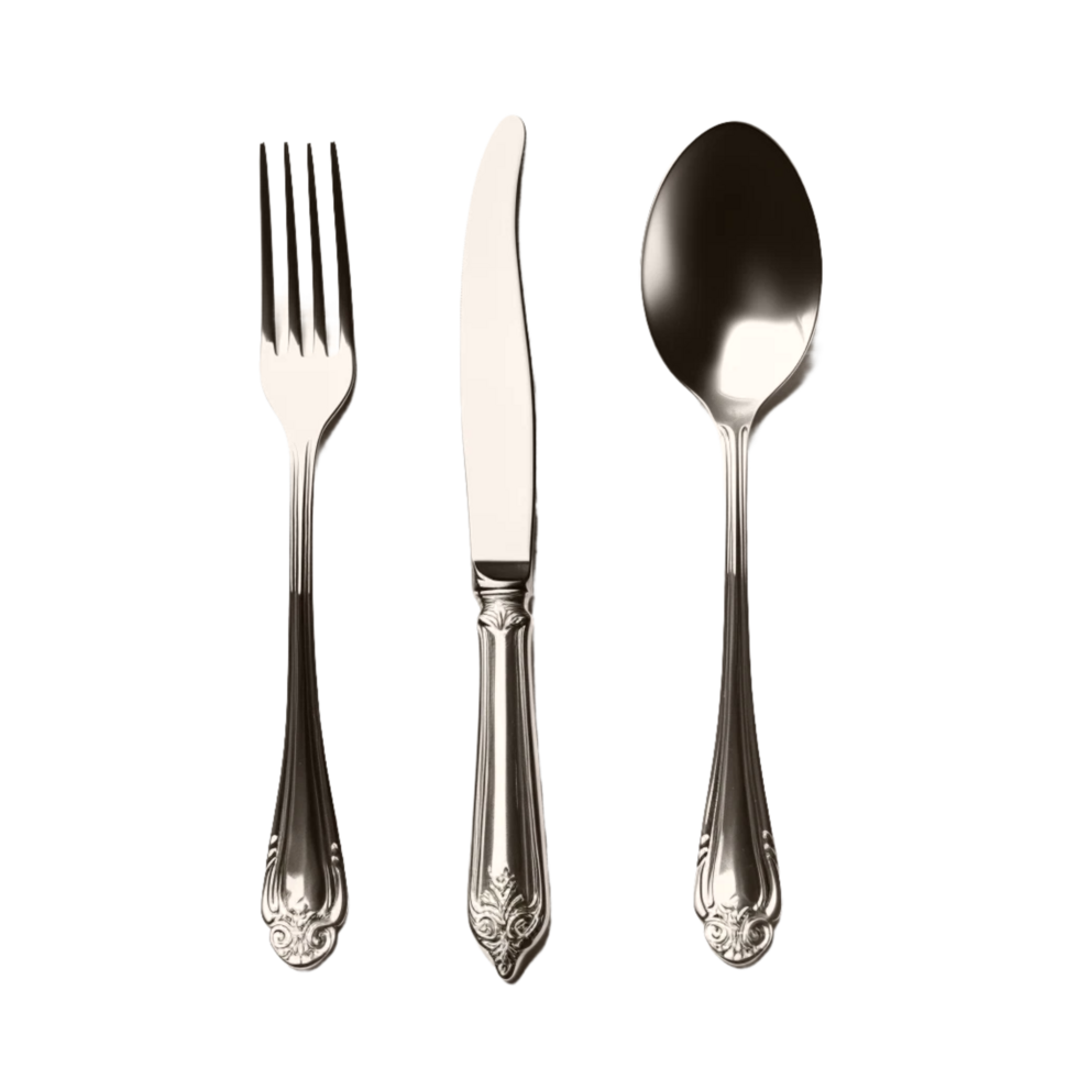 Silver fork and bread knife, Generative Ai png