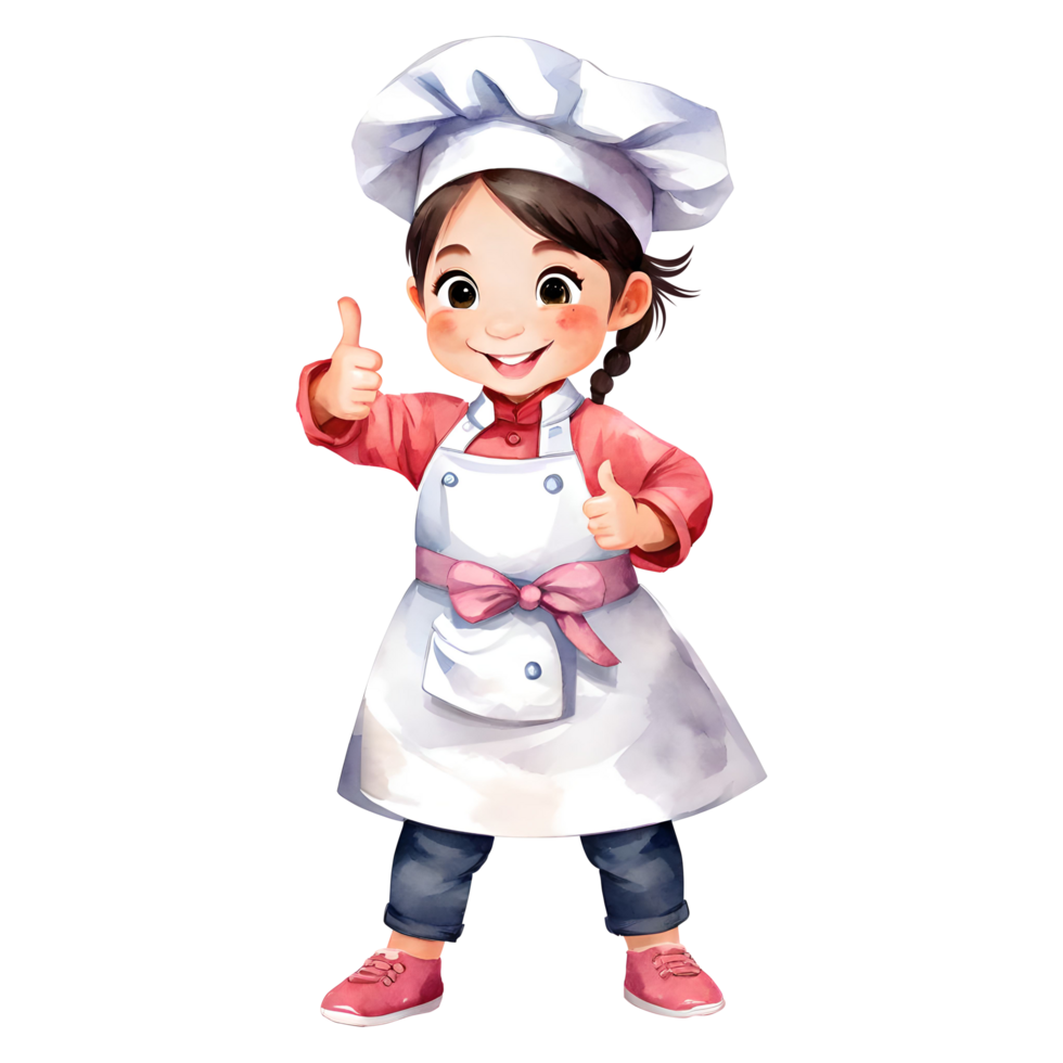 fofa pequeno chefe de cozinha menina dá entusiasmado polegares acima isolado transparente ilustração png