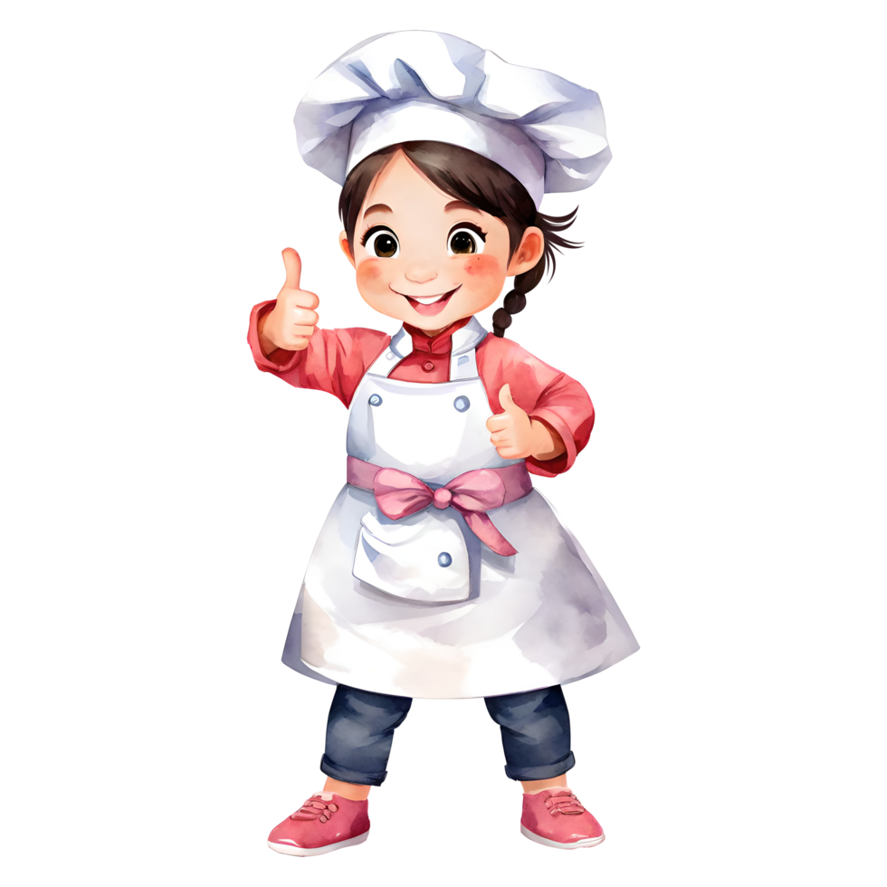 mignonne peu chef fille donne enthousiaste les pouces en haut isolé transparent illustration png