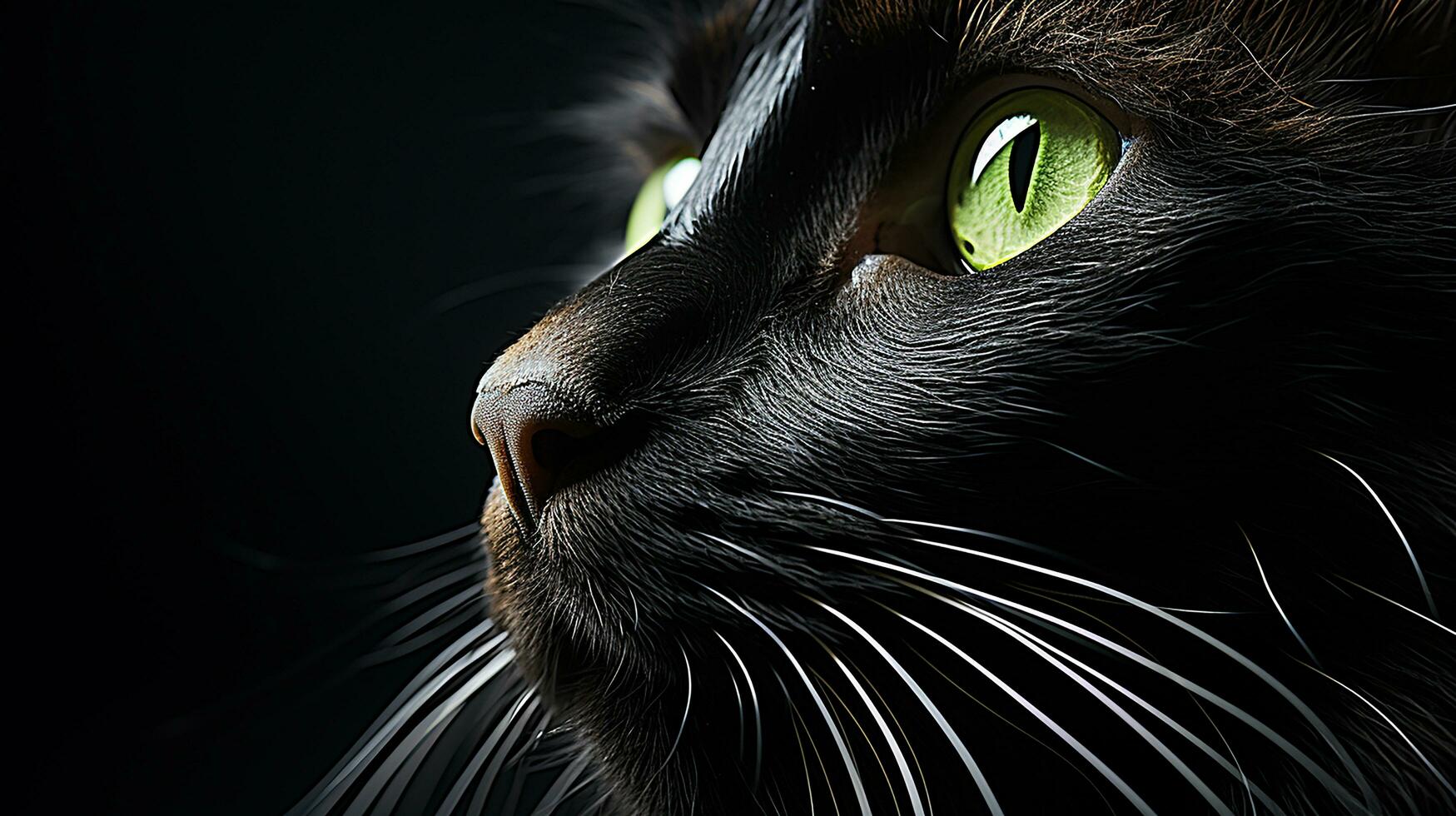 Beautiful black cat picture, cute feline animal background image, AI Generated photo