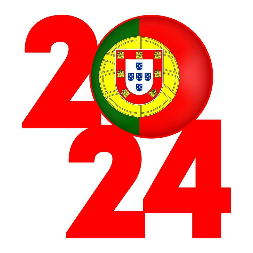 Happy New Year 2024 banner with Portugal flag inside. Vector illustration.