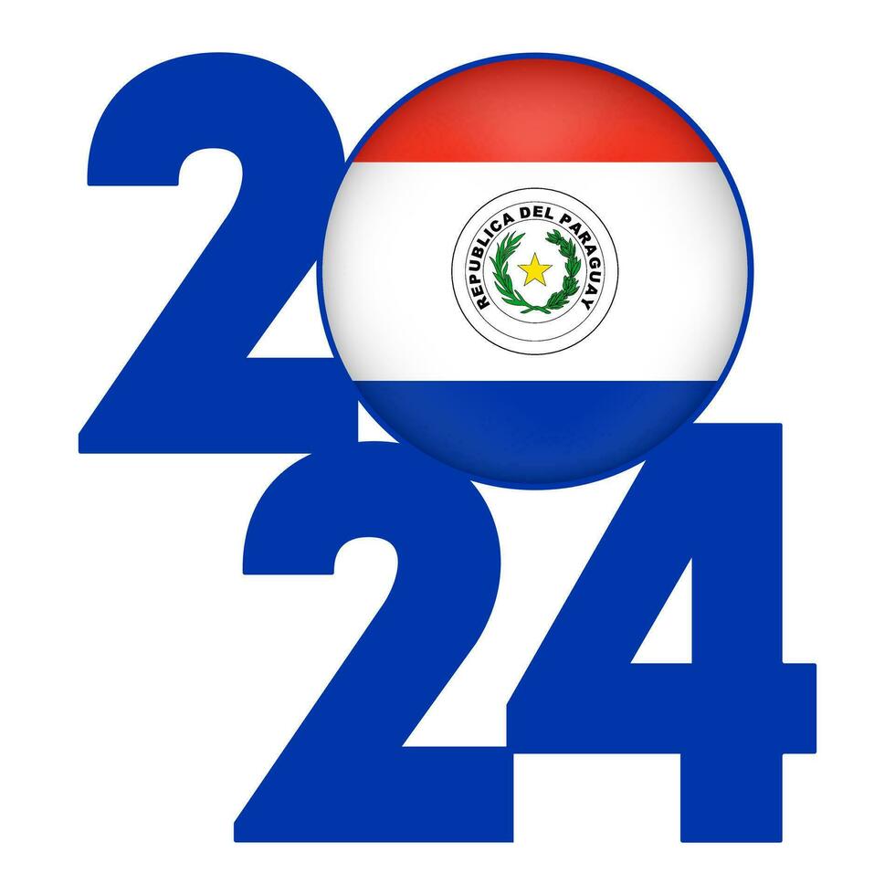 Happy New Year 2024 banner with Paraguay flag inside. Vector illustration.