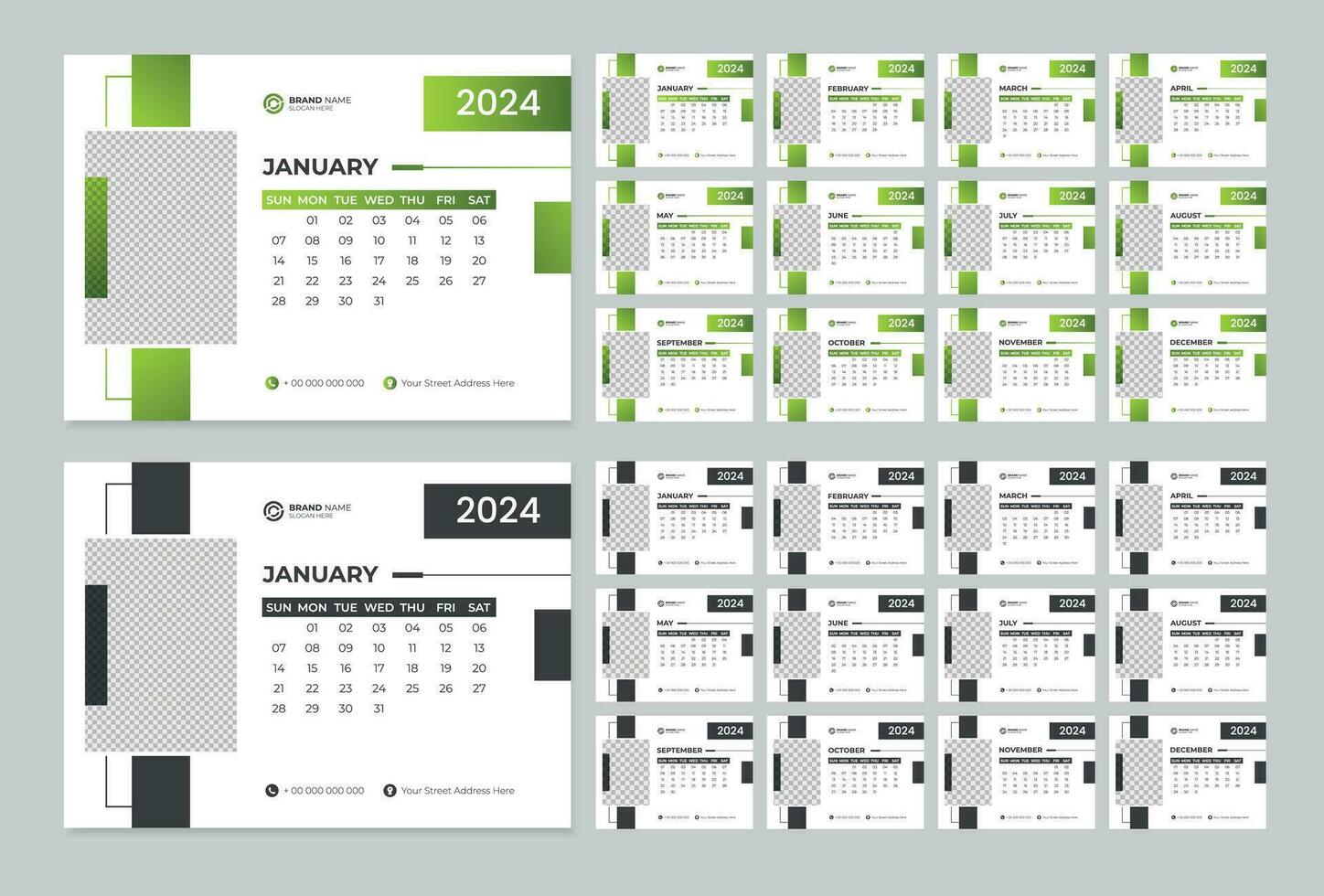 moderno profesional 2 color 2024 escritorio calendario diseño, 2024 resumen escritorio calendario diseño modelo vector