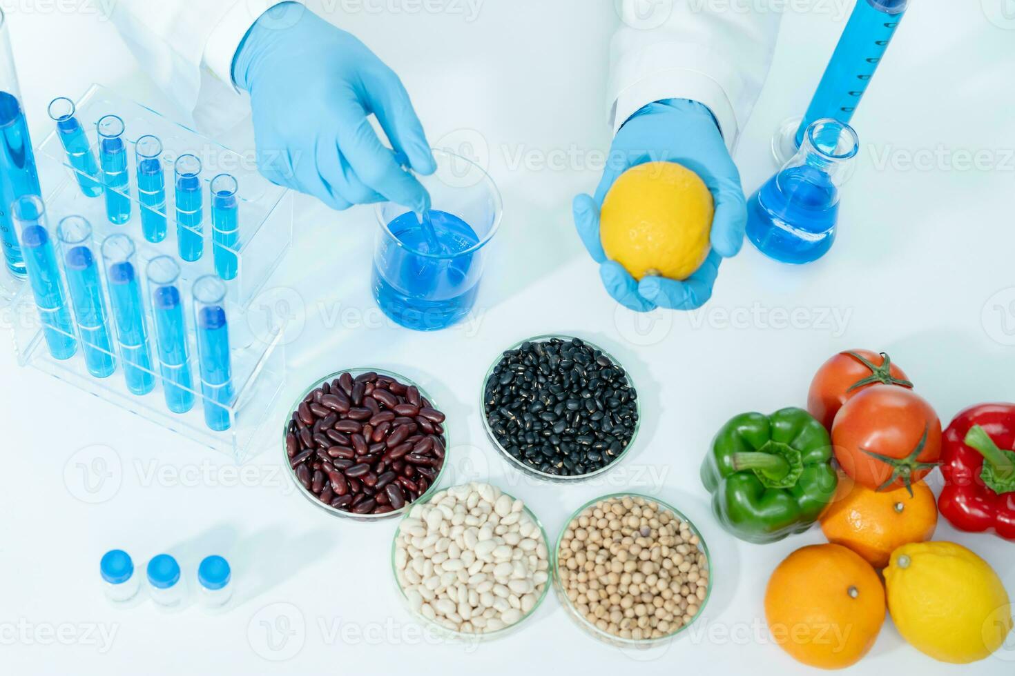 Scientist check chemical food residues in laboratory. Control experts inspect the concentration of chemical residues. hazards, ROHs standard, find prohibited substances, contaminate, Microbiologist photo