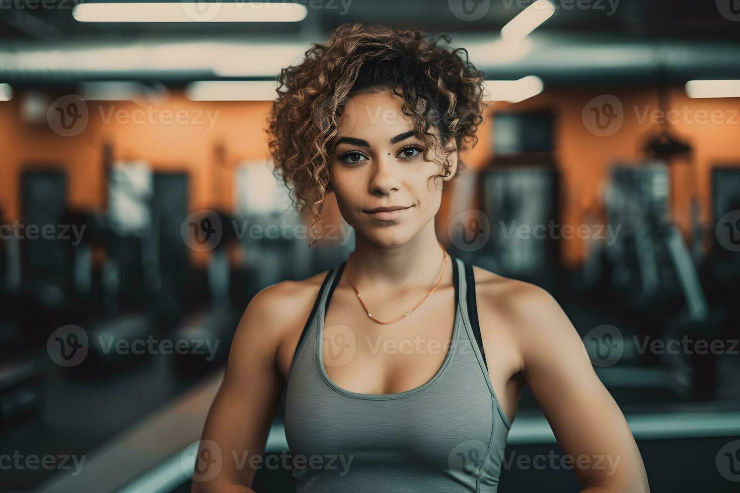 hermosa atlético latina mujer en el gimnasia. neural red ai generado foto