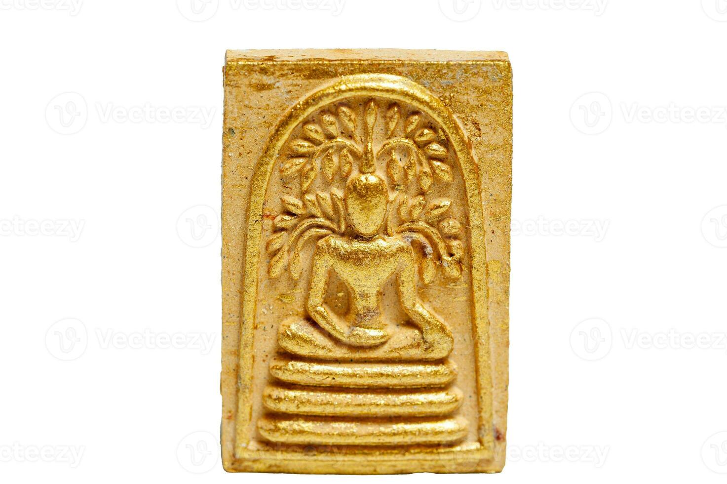 Buddha amulets are made from Thai amulets clay isolated on a white background. photo