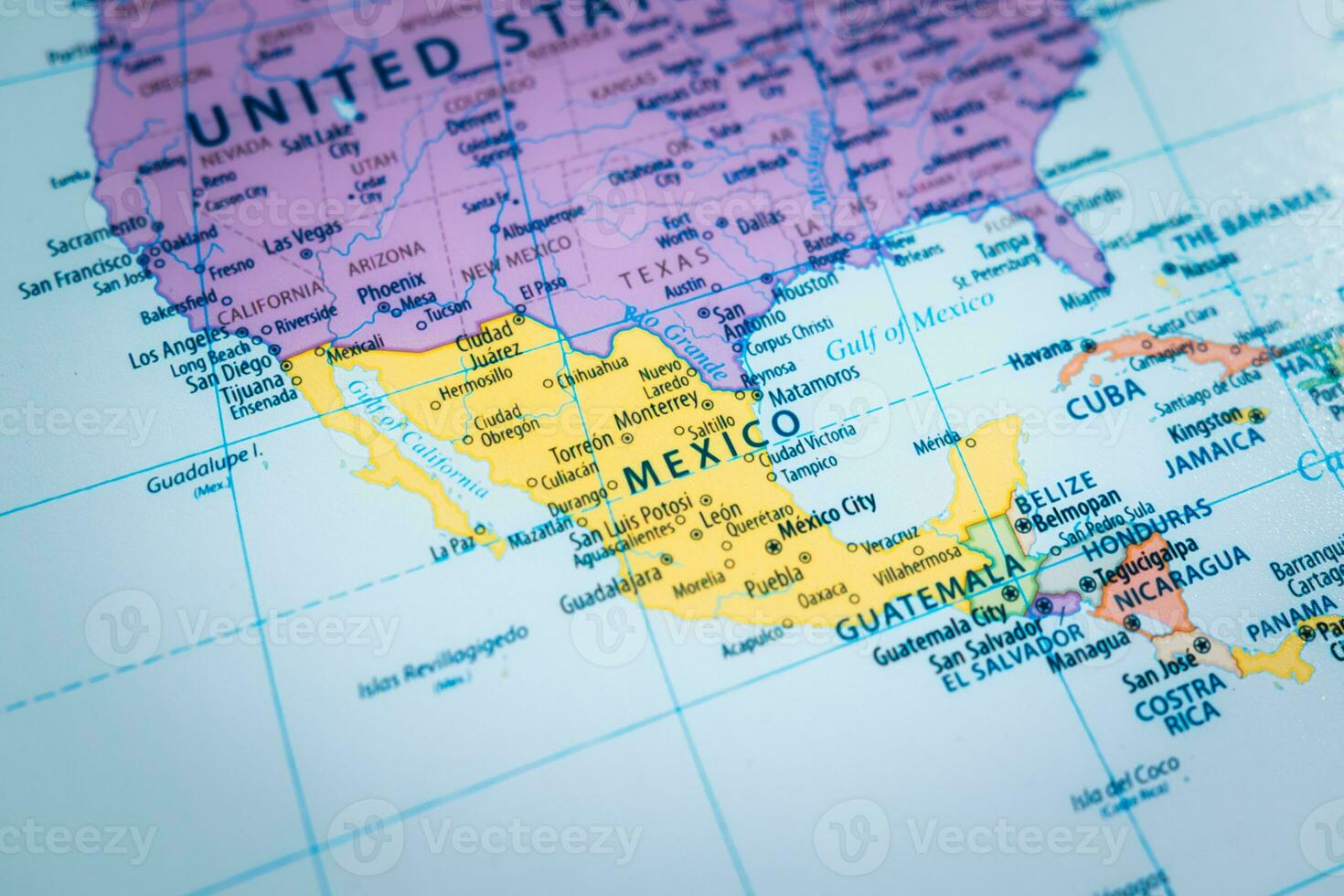 Close-up of the country word Mexico on a world map photo