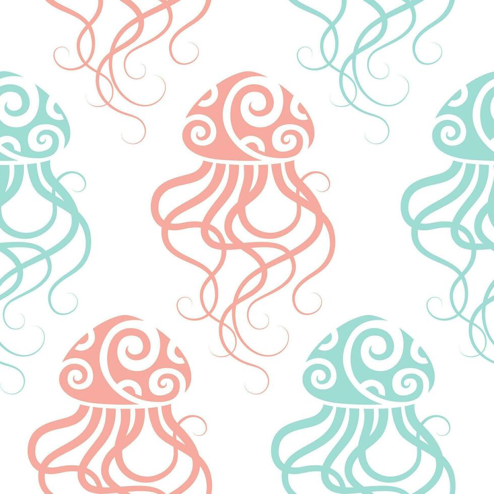 Seamless pattern with jellyfish. Maori style. Vector. vector