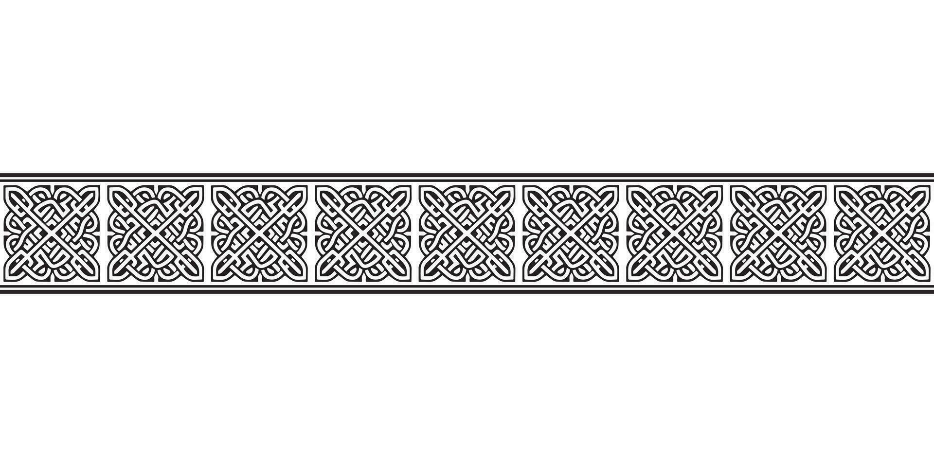 Celtic seamless ornament interlaced tape. Black ornament isolated on white background. vector