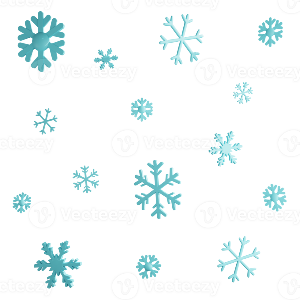 Blue snowflakes falling clipart flat design icon isolated on transparent background, 3D render Christmas and winter concept png