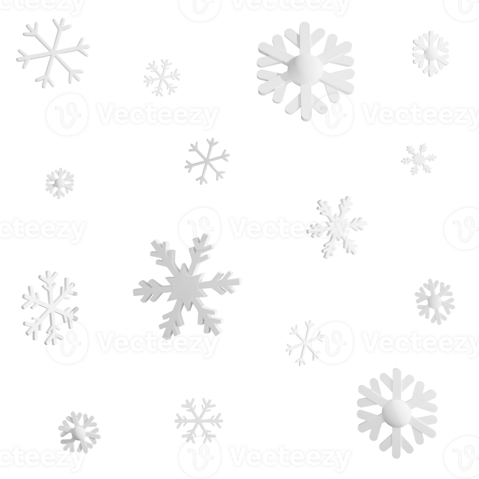 White snowflakes falling clipart flat design icon isolated on transparent background, 3D render Christmas and winter concept png