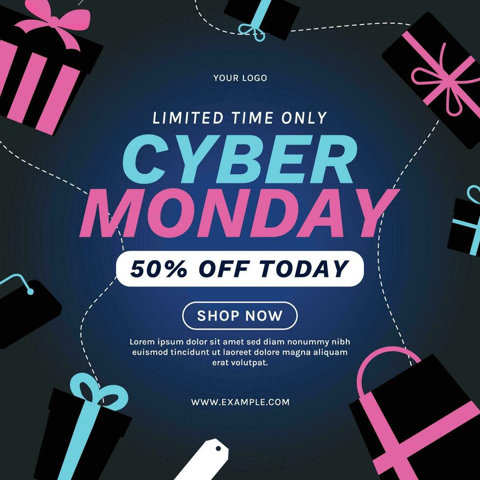 cyber monday ads banner flyer shopping sale social media layout template vector neon design