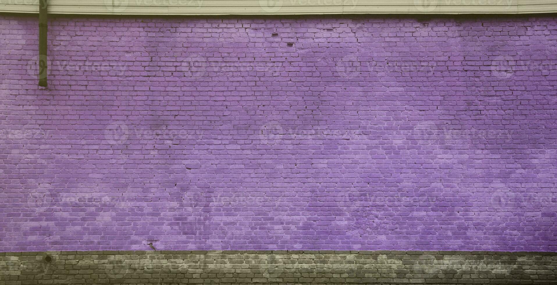 The texture of the brick wall of many rows of bricks painted in violet color photo