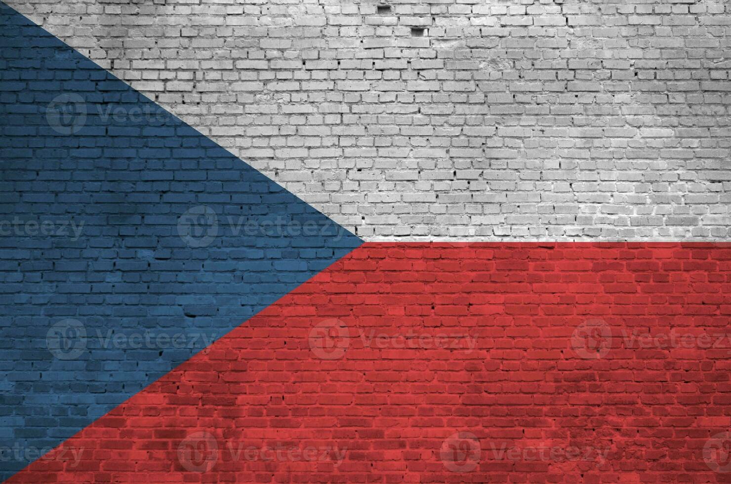 Czech flag depicted in paint colors on old brick wall. Textured banner on big brick wall masonry background photo