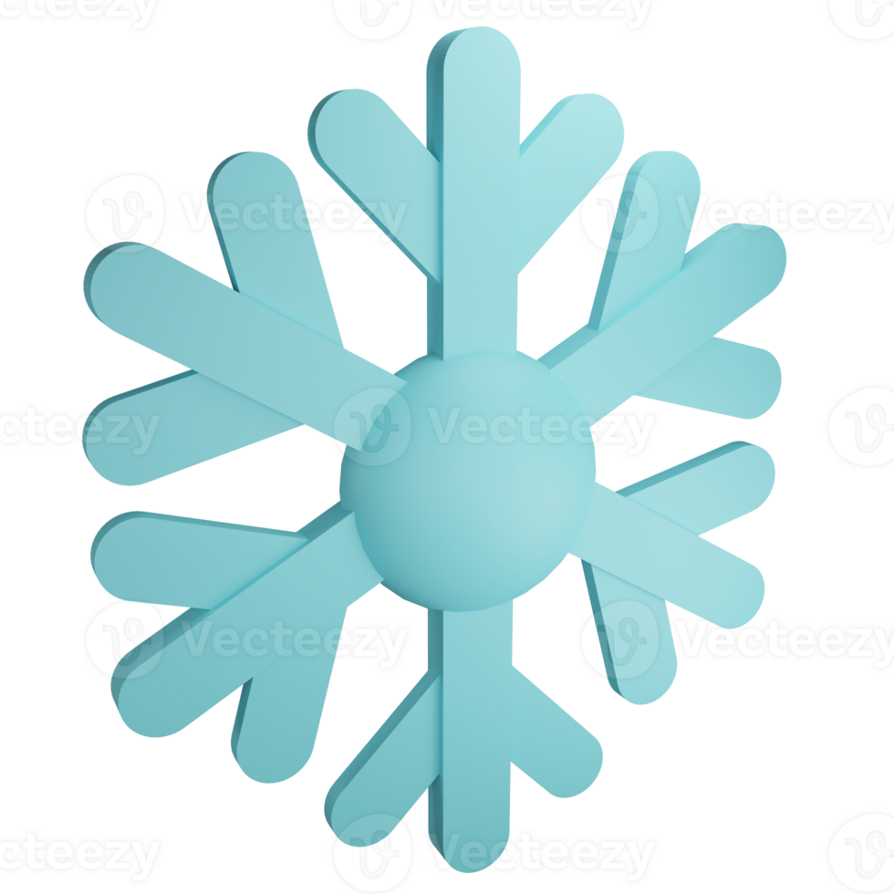 Snowflake clipart flat design icon isolated on transparent background, 3D render Christmas and winter concept png