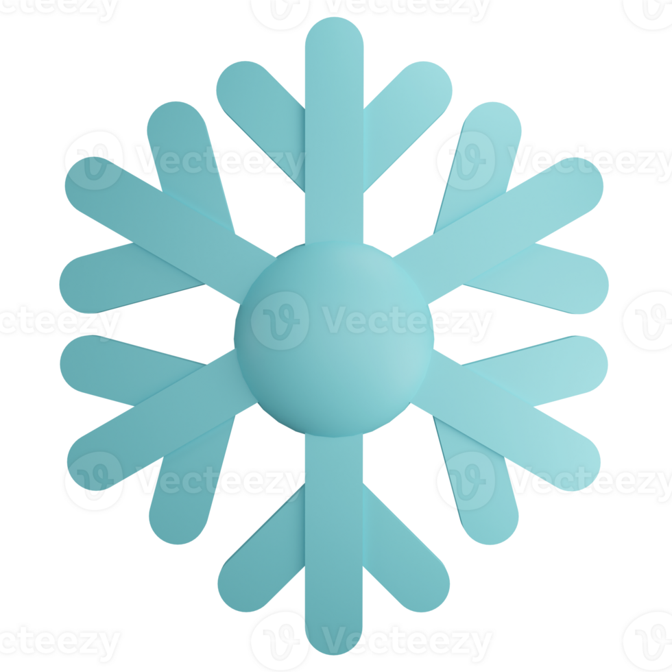 Snowflake clipart flat design icon isolated on transparent background, 3D render Christmas and winter concept png