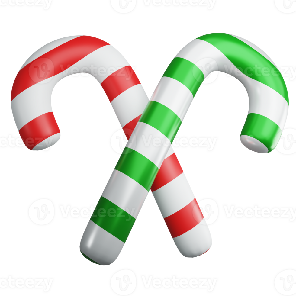 Candy cane clipart flat design icon isolated on transparent background, 3D render Christmas and New year concept png