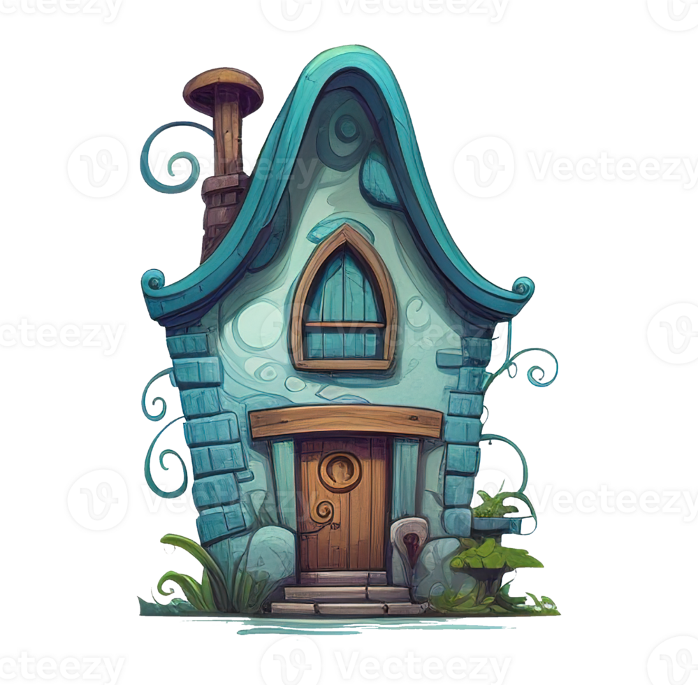 Fabulous gnome house in a cartoon style. PNG illustration on a transparent background. AI generated.