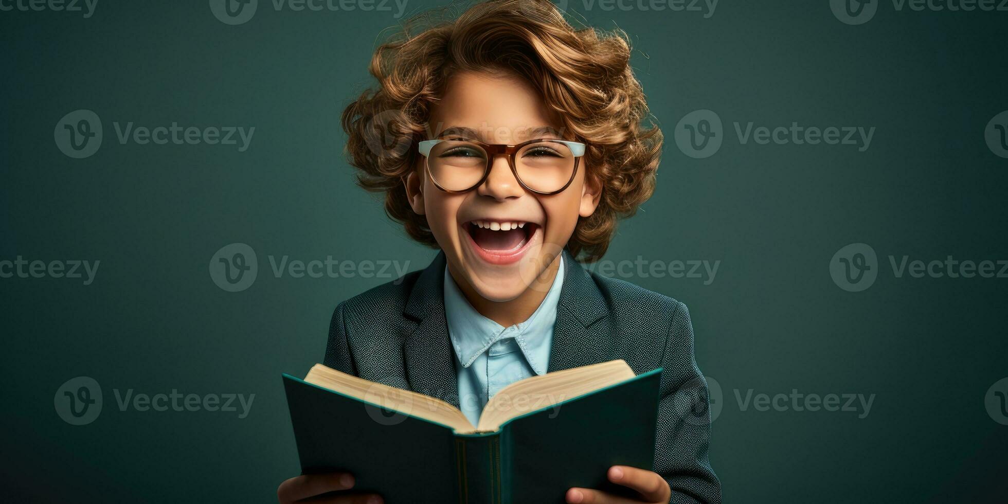 boy is laughing with a book, generative AI photo