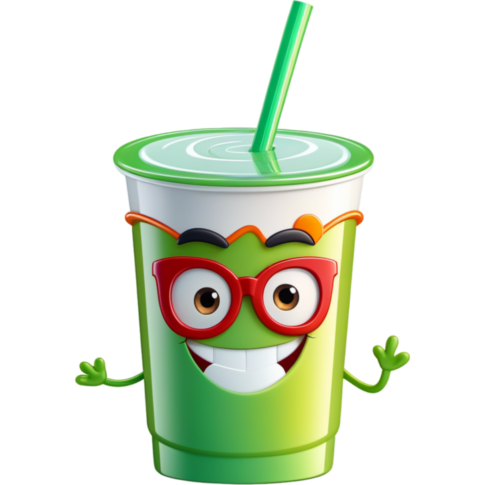Cartoon character avocado juice cup. AI Generative png