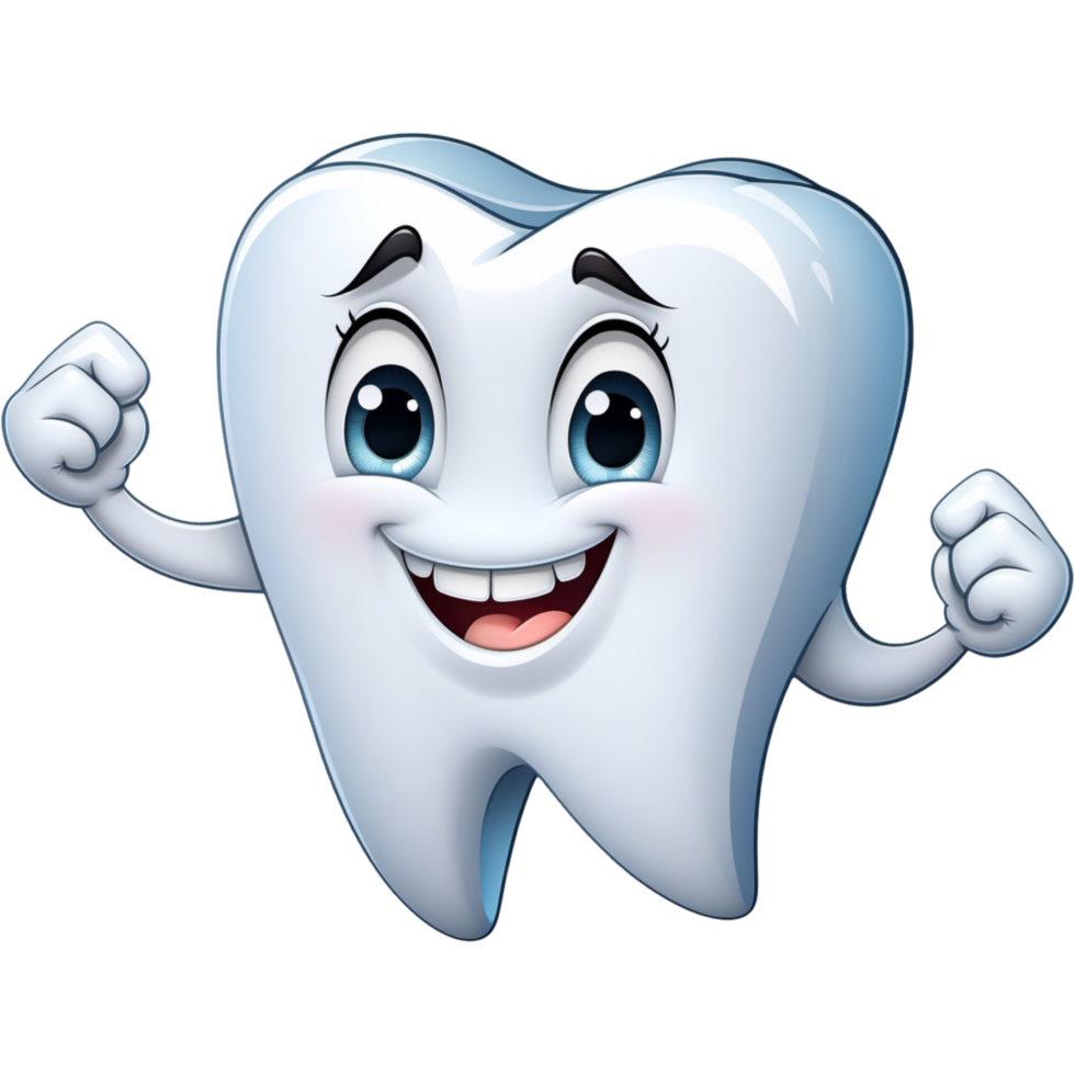 Cartoon strong tooth character. AI Generative png