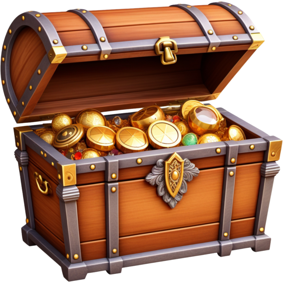 Old wooden chest with treasures realistic. AI Generative png